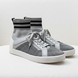 ASH Sock Style Knit High Top Sneakers Gray White Red Star EU 38
